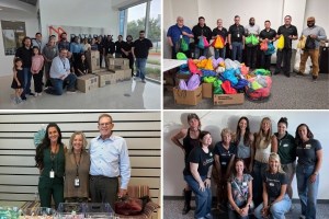 DataBank employee volunteers assembling Kindness Kits for community partner organizations in Houston, Dallas, Salt Lake City, and Denver